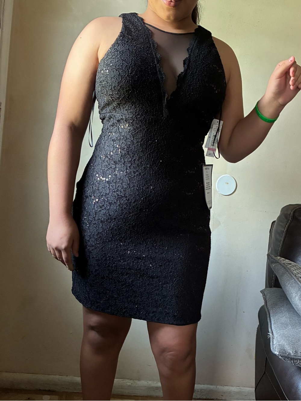 Night Way Collections Black Sequin Lace Mini Dress